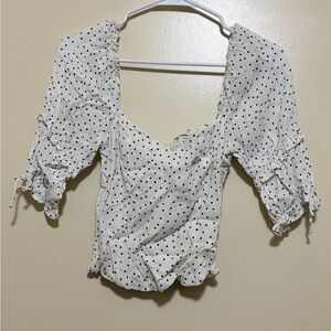 Reformation Cream and Black Polka Dot Puff Sleeve Top